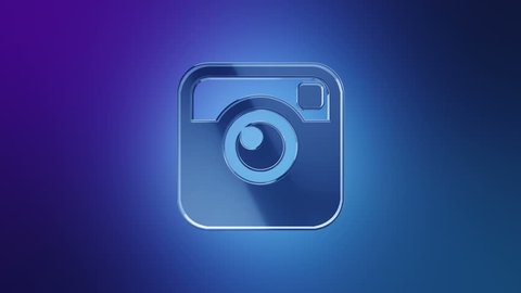 Editorial Animation: 3D rotation of symbol of Instagram logo from glass. Animation of seamless loop.