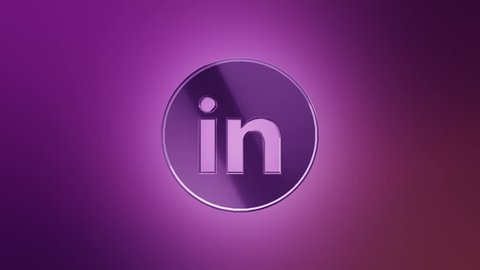 Editorial Animation: 3D rotation of symbol of LinkedIn logo from glass. Animation of seamless loop.