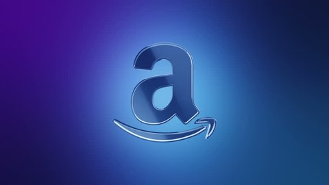 Editorial Animation: 3D rotation of symbol of Amazon logo from glass. Animation of seamless loop.