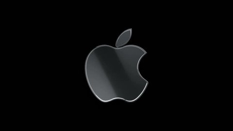 Editorial Animation: 3D rotation of symbol of Apple logo from glass. Animation of seamless loop.