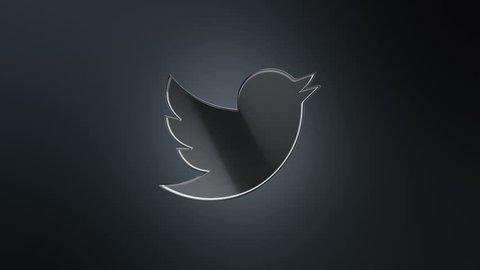 Editorial Animation: 3D rotation of symbol of Twitter logo from glass. Animation of seamless loop.