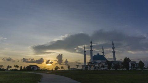 Cloudy sunset over the mosque.1080HD