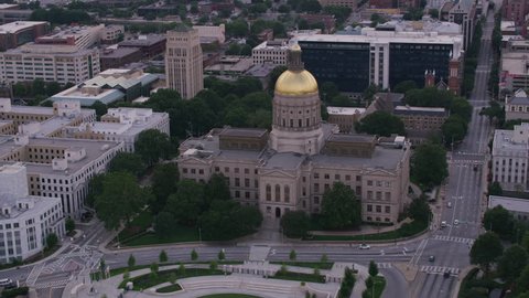 Atlanta, Georgia circa-2017, Daytime aerial shot of downtown Atlanta and Capitol Building. Shot with Cineflex and RED Epic-W Helium.