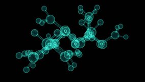 Abstract moving molecular structure in 3D space on dark background in 4K (UHD)