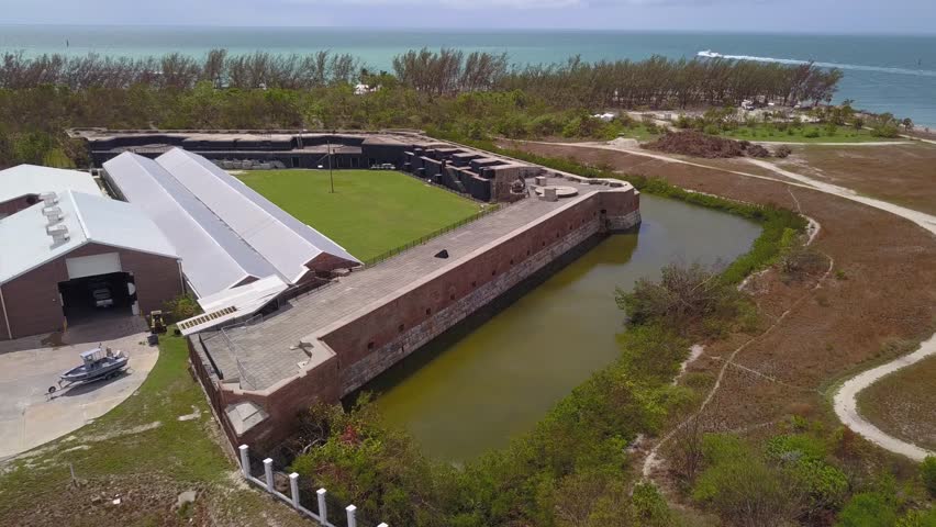 Aerial drone video Fort Zachary Taylor Historic State Park 4k