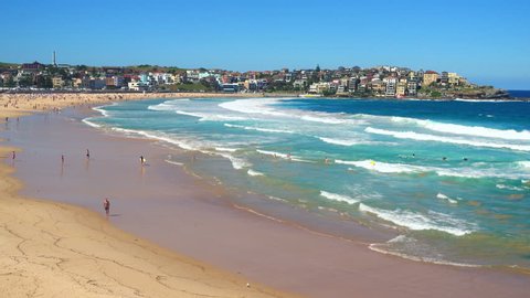  view of Bondi Beach or Bondi Bay at sunny day in Sydney