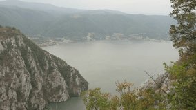 Danube gorge by the day 4K 2160p 30fps UltraHD footage - Narrowest point of big river between Serbia and Romania 3840X2160 UHD video