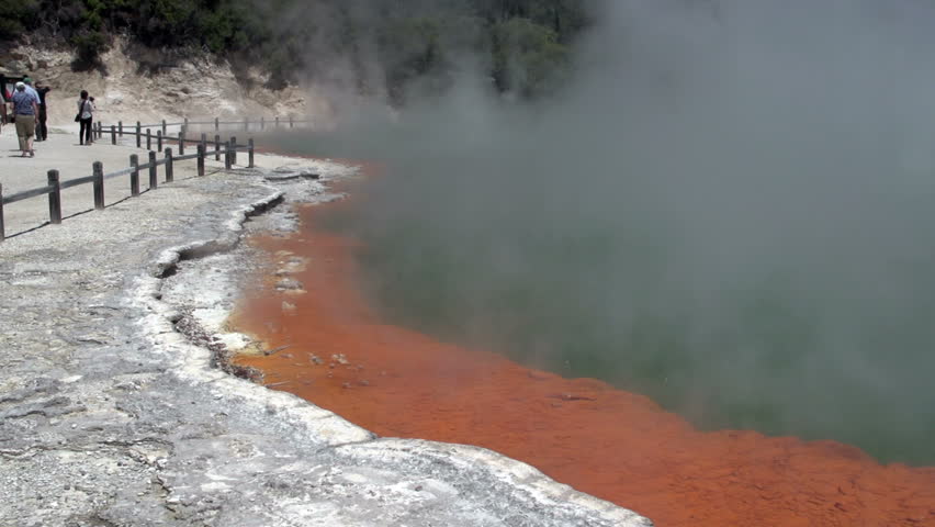 Rotorua, New Zealand - The colorful Champagne pool is a unique hot spring in the