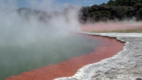 Rotorua, New Zealand - The colorful Champagne pool is a unique hot spring in the thermal Wai O Tapu valley, colours created by arsenic and antimony