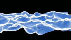 white blue abstract waves on black background - surface made of lines - seamless loop
