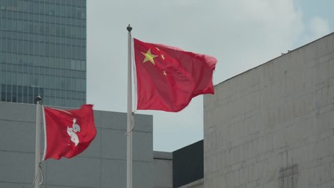 Hong Kong and People's Republic of China Flags at 4K