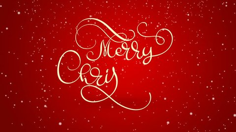 Writing white Merry Christmas animation calligraphy lettering text With snow on red background with Alpha Channel. 3D Animation. For Greeting card. Happy feeling