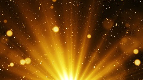 Golden abstract background with shinning particles and glitter sparks come from light at the bottom. Seamless loop.