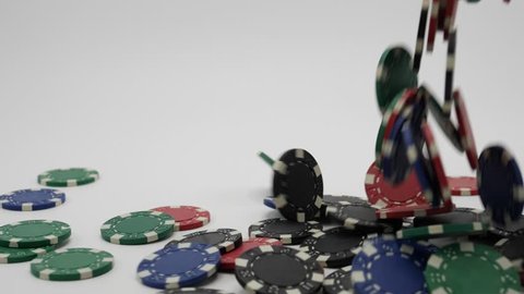 Winning Falling Poker Chips Isolated on White Super Slow Motion