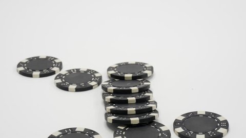 Betting Black Clips at Poker Table Isolated on White, 4K