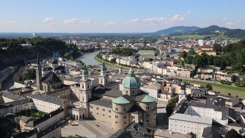 Panoramic aerial view of Salzburg Cathedral, Austria in a beautiful day