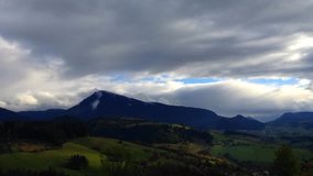 Clouds floating over the mountains. Dolny Kubin, Slovakia. Mountain Velky Choc. Time Lapse video. 