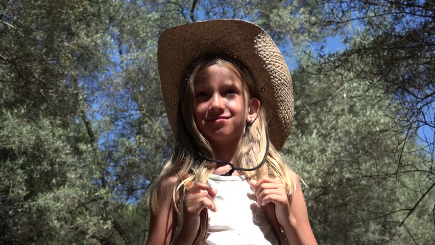 Smiling Tourist Child in Olive Orchard, Little Girl Playing Outdoor in Nature 4K