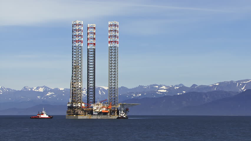 HOMER, AK - CIRCA 2012: Timelapse of part of the event: Jack up rig Endeavour