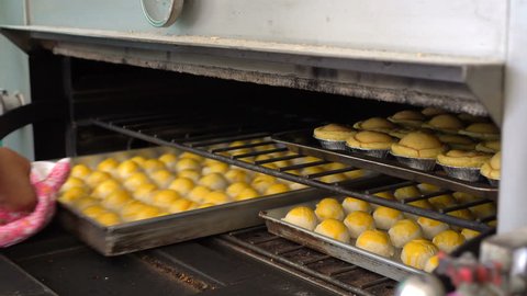 Homemade Chinese moon cakes are baked in the oven
 : vidéo de stock