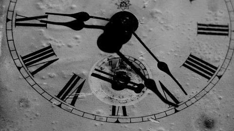 Old vintage clock, XIX century. Animation in black and white.