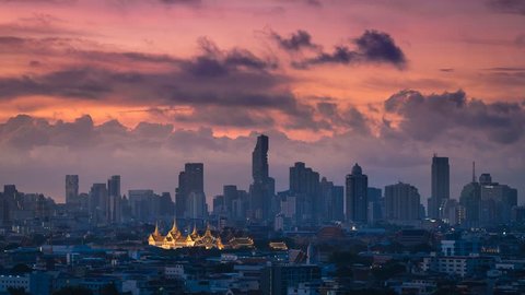 4k time lapse sunrise in City scene with Grand palace, Bangkok, Thailand