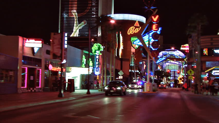 LAS VEGAS, NV - CIRCA 2012: Side view from moving auto - tracking shot from