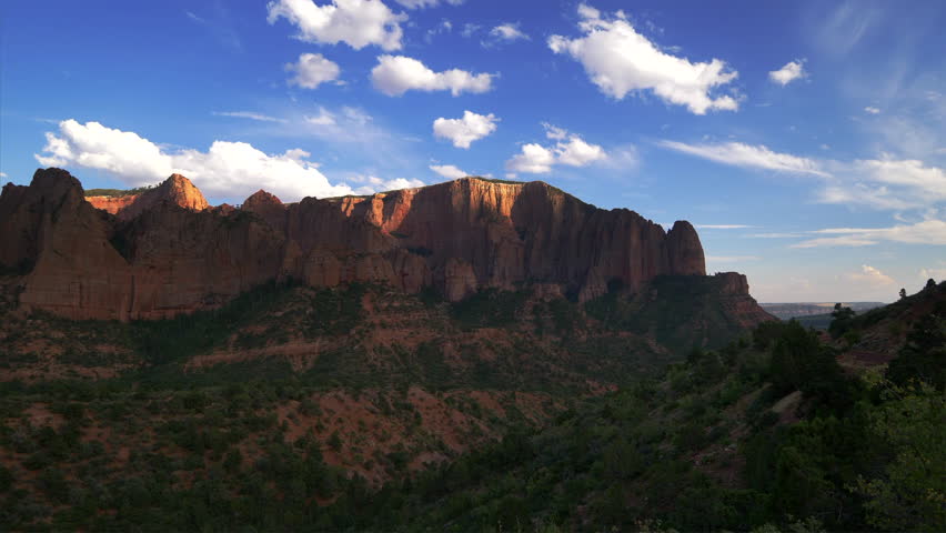 Red rock landscape of Kolob Canyon in Zion National Park, Utah, pan