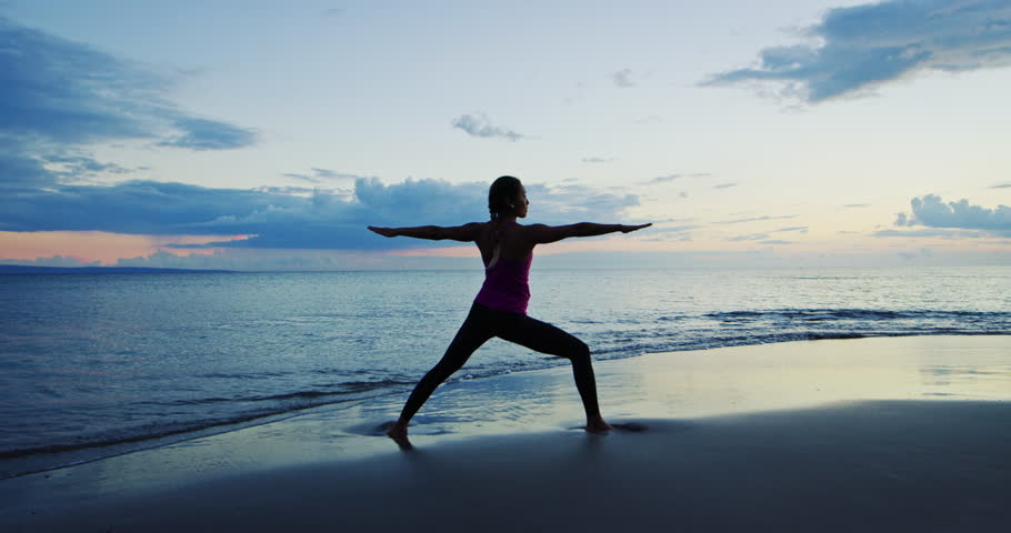 Woman Practicing Yoga at Sunset Stock Footage Video (100% Royalty-free ...