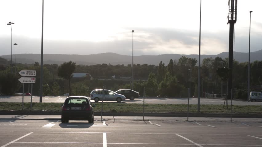 LA JUNQUERA, SPAIN - OCTOBER 4, 2017: Automobile traffic on the border between France and Spain in the commercial zone of La Junquera in Catalonia, Spain
