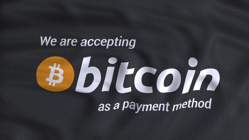 we are accepting bitcoin as a payment method dark flag waving Royalty-Free Stock Footage #31568107