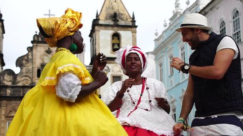 Dancing With Baiana - Brazilian Woman in Salvador, Bahia, Brazil Adlı Stok Video