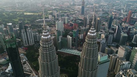 KUALA LUMPUR - CIRCA SEPTEMBER 2017: A look down view at the top of the iconic Petronas Twin Towers. Each tower was constructed by different company.