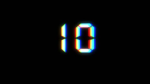 Glitch interference countdown numbers from 10 to 1 new dynamic holiday retro joyful colorful vintage video footage