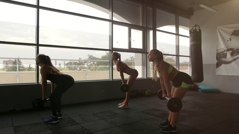 Beautiful sexy girls working out in modern gym club as part healthy lifestyle.