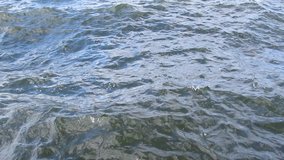 The background of strong waves on the surface of the river or of the sea - 13s. The surface of the water is shaken and foam forms on it, video can be looped