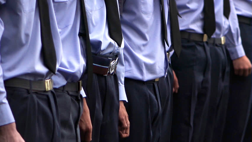 Air cadets standing in formation at a drill.