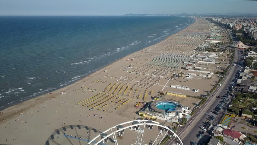 aerial view wide coastline rimini beach Stock Footage Video (100% ...