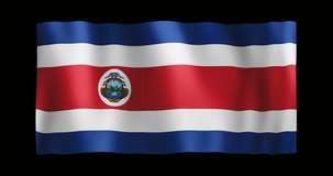Flag of Costa Rica; conformed to long ratio (2:1); gentle, stylized, non-realistic, unhinged waving; seamless loop animation with alpha channel; nice textile pattern visible in 4k