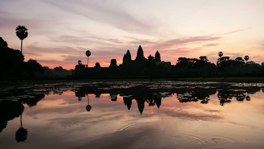 Timelapse of Sunrise on Angkor Wat Temple in Cambodia. UNESCO site, World Wonder