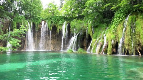 Amazing Landscape with Waterfalls at Plitvice Lakes National Park, Croatia. 4K Ultra HD 3840x2160 Video Clip