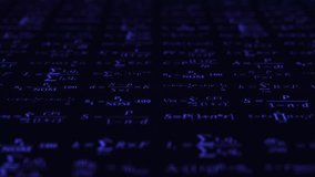Abstract background. The camera flies past a large number of financials formulas on a dark background. Business concept. 3d render. School education presentation or graduation project. Loop animation. - Powered by Shutterstock - Get 15% off with code: PIKWIZARD15