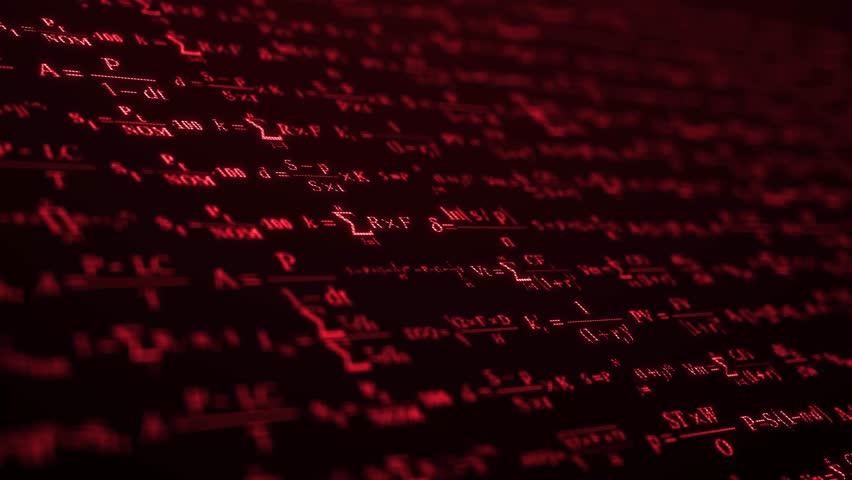 Abstract background. The camera flies past a large number of financial formulas on computer screen. Pixelated design. 3d render. Great for screen insert. Loopable animation. - Powered by Shutterstock - Get 15% off with code: PIKWIZARD15