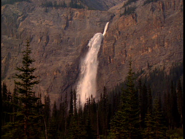 Wide shot of beautiful Takkakaw Falls in Yoho National Park Canada