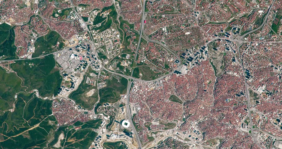 Very high-altitude overflight aerial of the Istanbul Strait, Turkey. Clip loops and is reversible. Elements of this image furnished by NASA