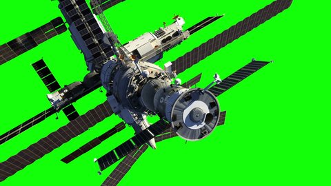 Flight Of Space Station. Green Screen. 3D Animation. 