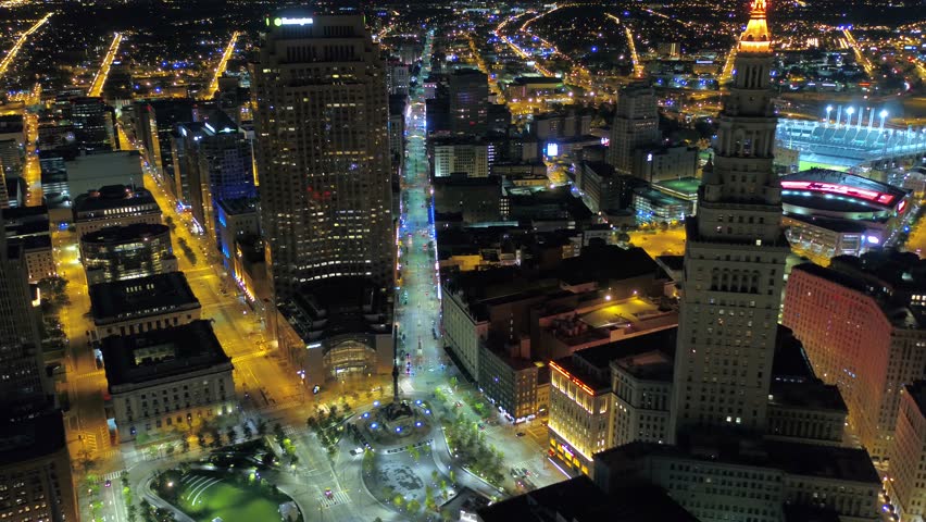 Aerial Ohio Cleveland July 2017 Night 4K Inspire 2 Royalty-Free Stock Footage #31627876