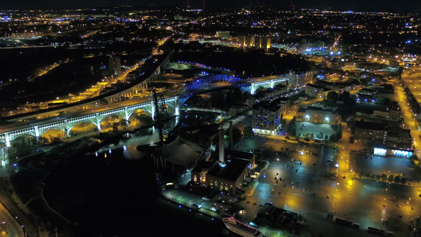 Aerial Ohio Cleveland July 2017 Night 4K Inspire 2