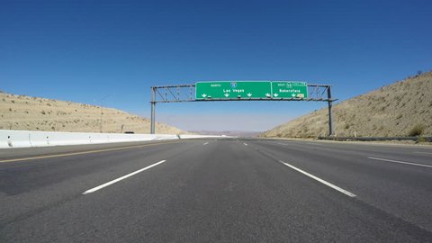 Las Vegas overhead freeway sign on Interstate 15 near Barstow, California.