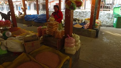Thimphu, Bhutan - March 19, 2016. View of a rural market in Thimphu, Bhutan. Bhutan is geopolitically in South Asia and is the region second least populous nation after the Maldives.